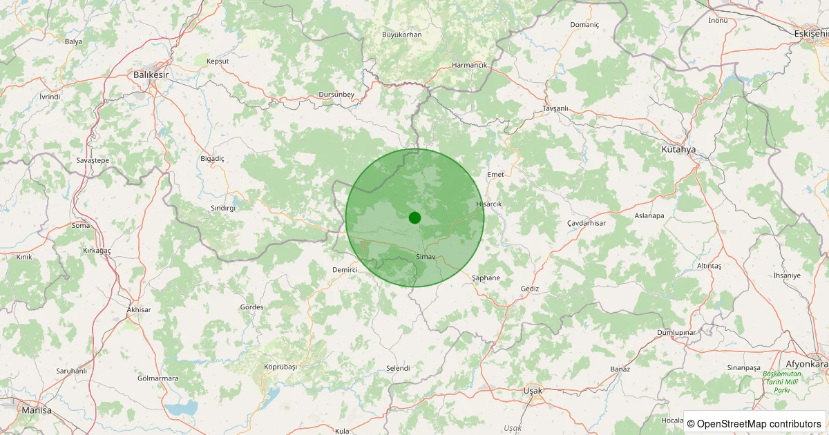 11 Ekim 2025 saat 05:53 - Simav - Hamzabey - 1.00ML depreminin harita gösterimi