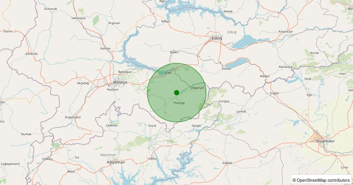 11 Ekim 2025 saat 05:56 - Pütürge - Aktarla Köyü - 1.50ML depreminin harita gösterimi
