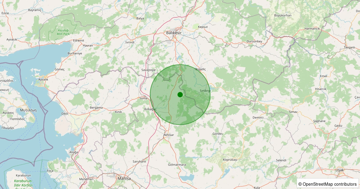 20 Kasım 2025 saat 04:54 - Kırkağaç - Dualar - 1.40ml depreminin harita gösterimi