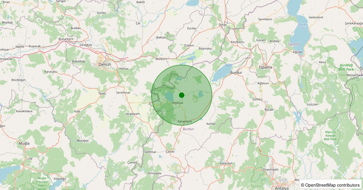 20 Kasım 2025 saat 06:59 - Yeşilova - Kavak Köyü - 1.80ml depreminin harita gösterimi
