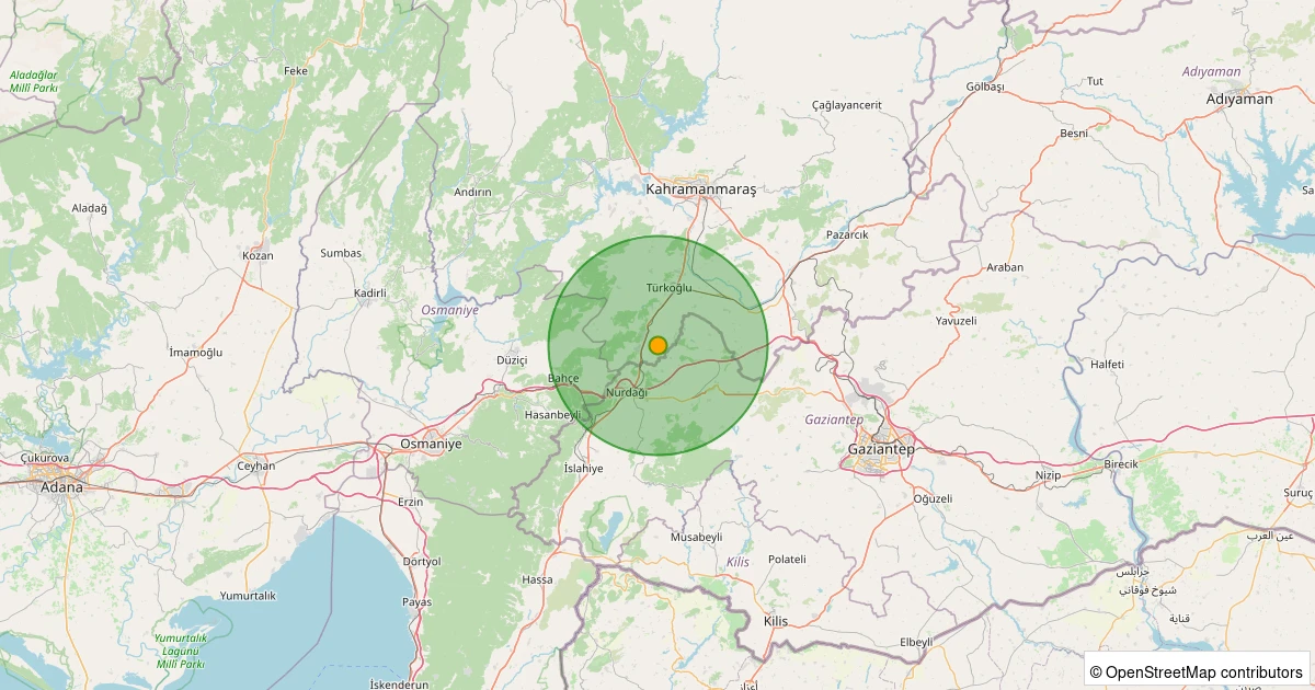 20 Kasım 2025 saat 12:09 - Türkoğlu - Beyoğlu/Karapınar - 4.53mb depreminin harita gösterimi