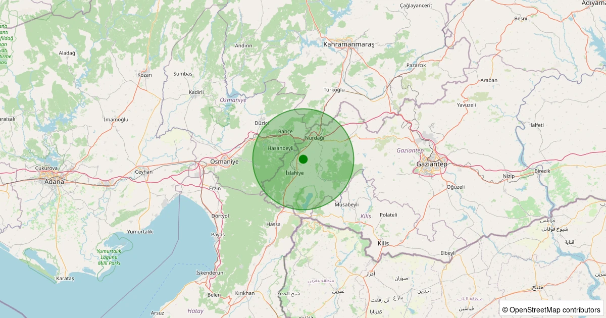 20 Kasım 2025 saat 12:19 - İslahiye - Fevzipaşa - 3.50ml depreminin harita gösterimi