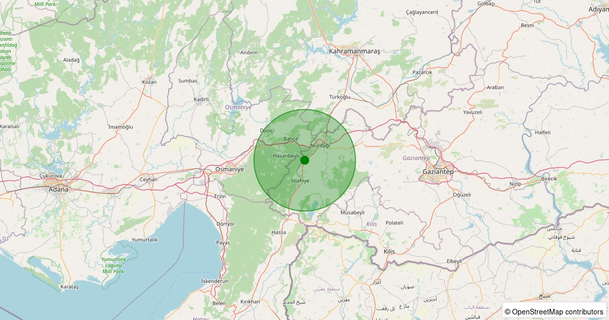 20 Kasım 2025 saat 12:32 - İslahiye - Kozdere - 3.10ml depreminin harita gösterimi