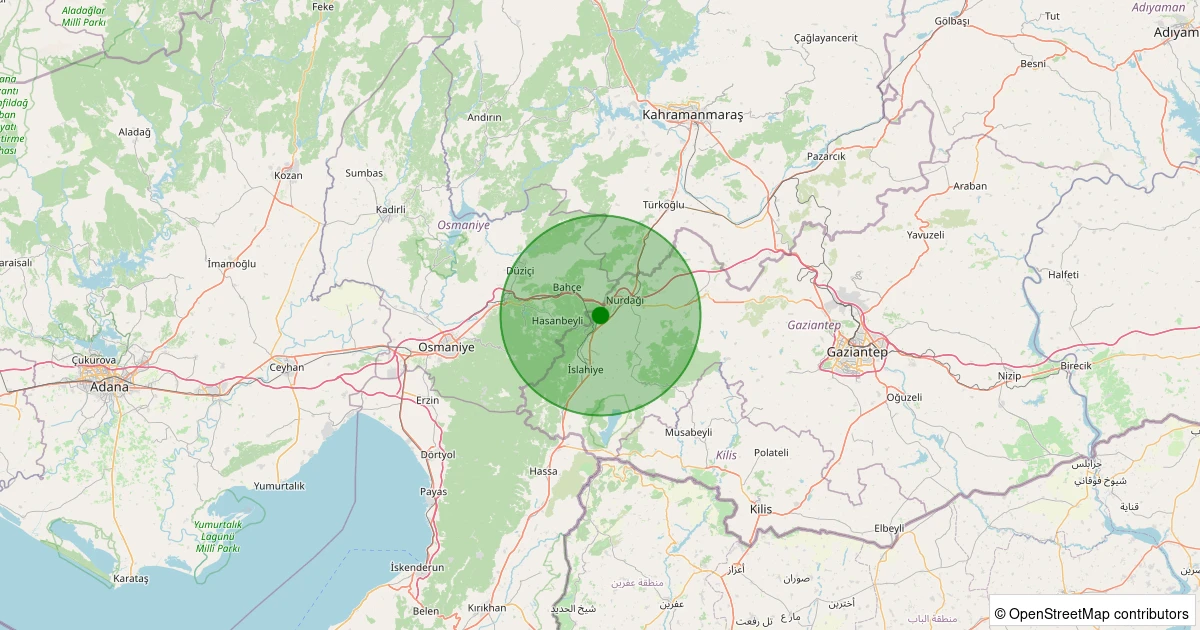 20 Kasım 2025 saat 12:29 - İslahiye - Kozdere - 1.60ML depreminin harita gösterimi