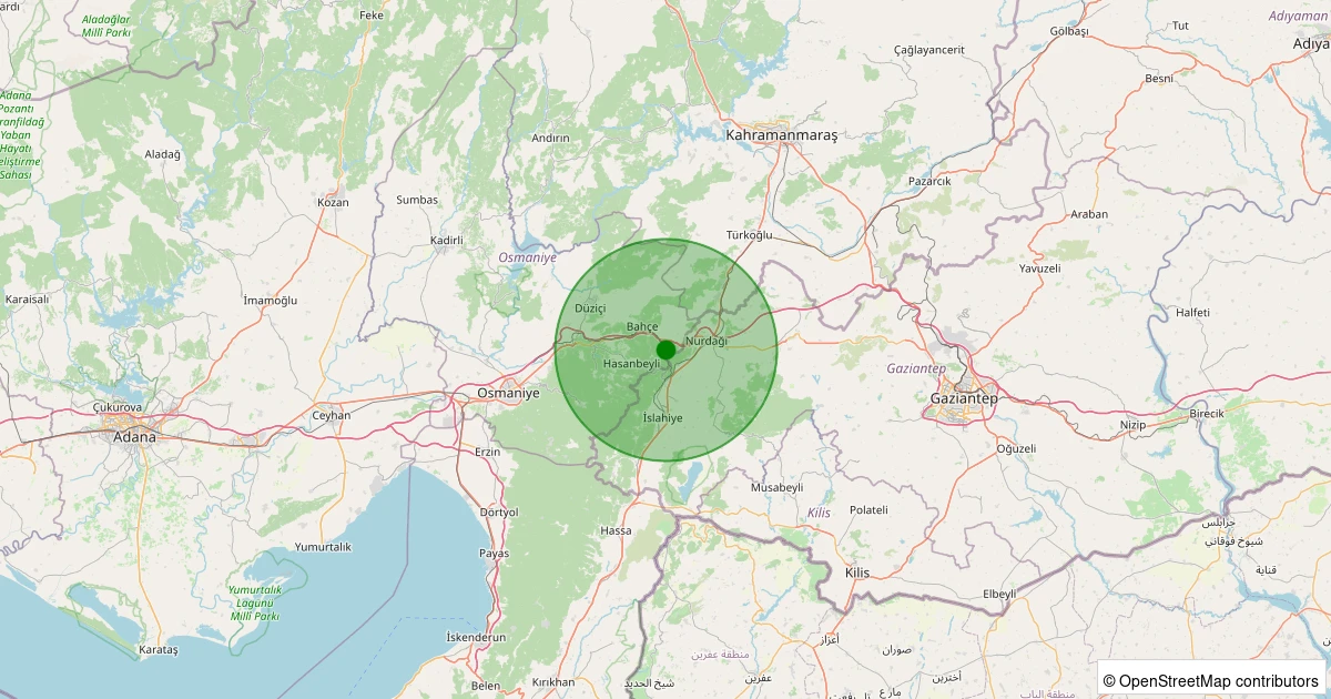 20 Kasım 2025 saat 12:32 - Bahçe - Kızlaç Köyü - 3.10ML depreminin harita gösterimi