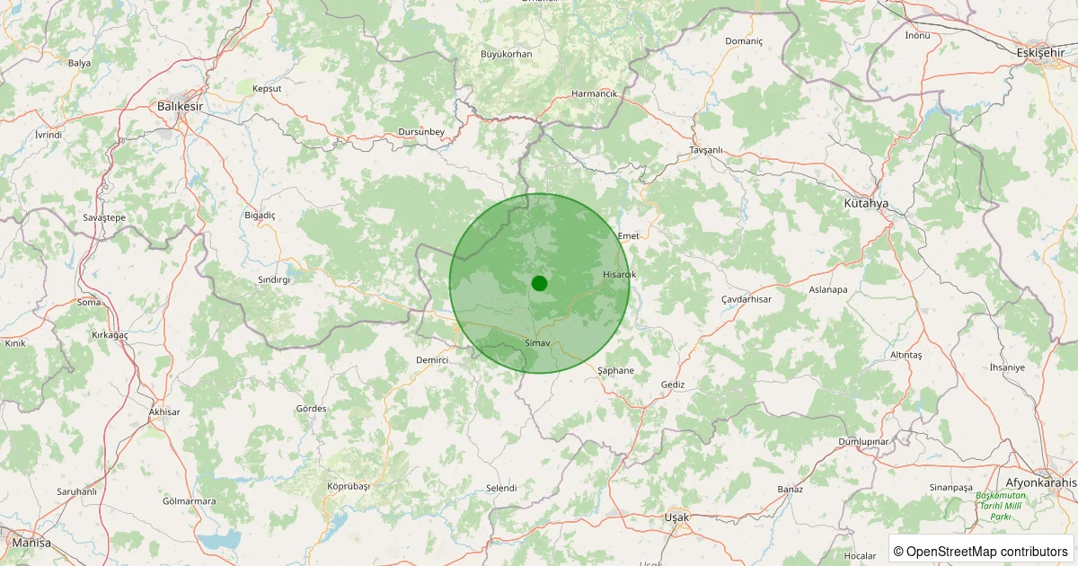 11 Ekim 2025 saat 07:38 - Simav - Yemişli Köyü - 1.90ml depreminin harita gösterimi
