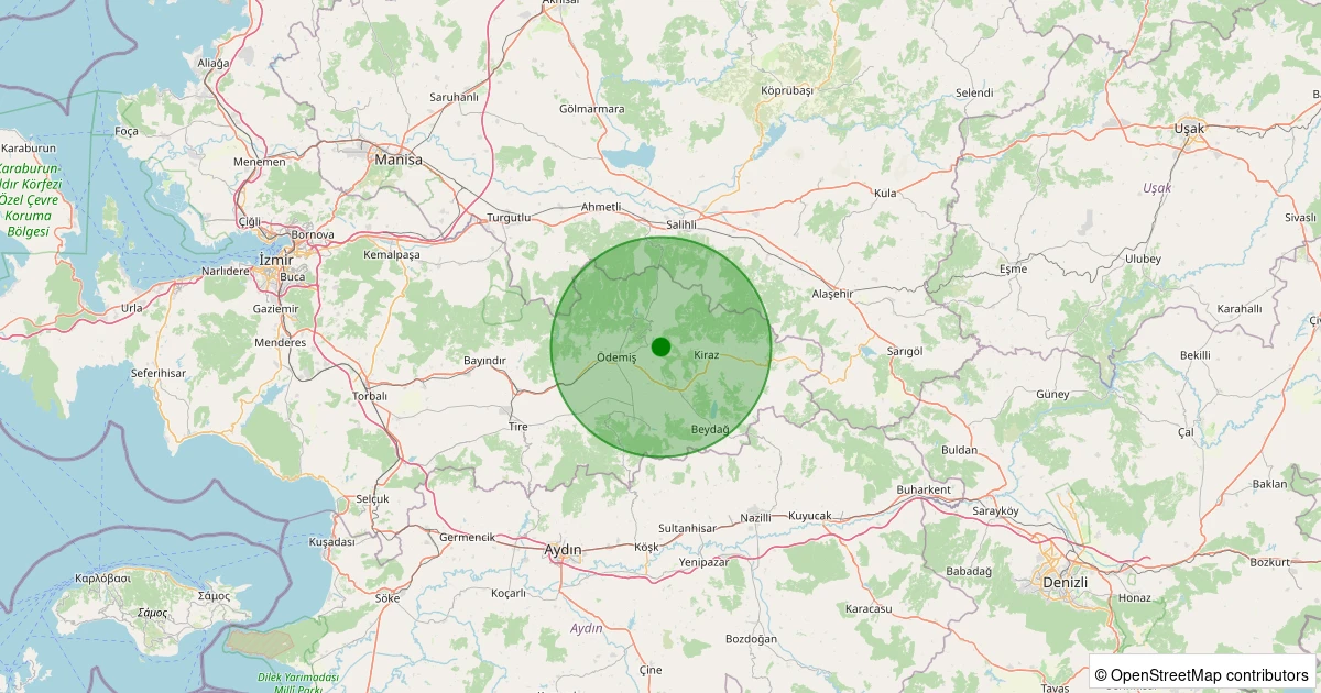 20 Kasım 2025 saat 13:58 - Ödemiş - Üçkonak - 1.30ml depreminin harita gösterimi