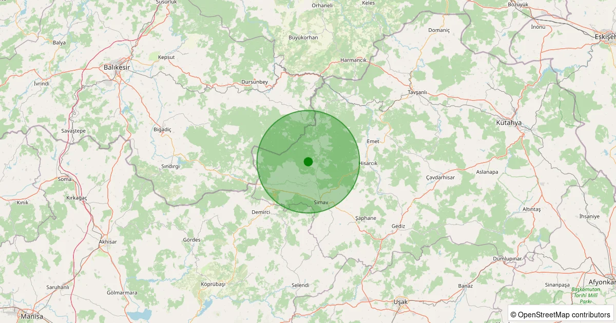 11 Ekim 2025 saat 08:10 - Simav - Yeniler Köyü - 2.10ml depreminin harita gösterimi