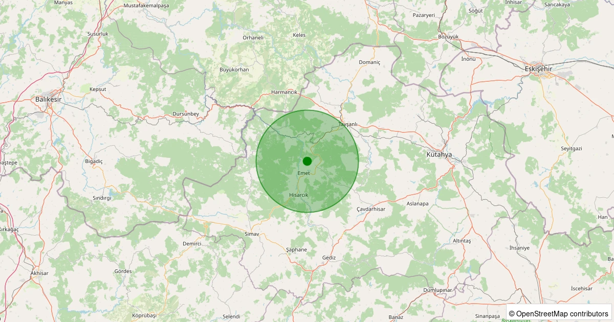 20 Kasım 2025 saat 17:36 - Emet - Çalcağıl - 1.00ml depreminin harita gösterimi