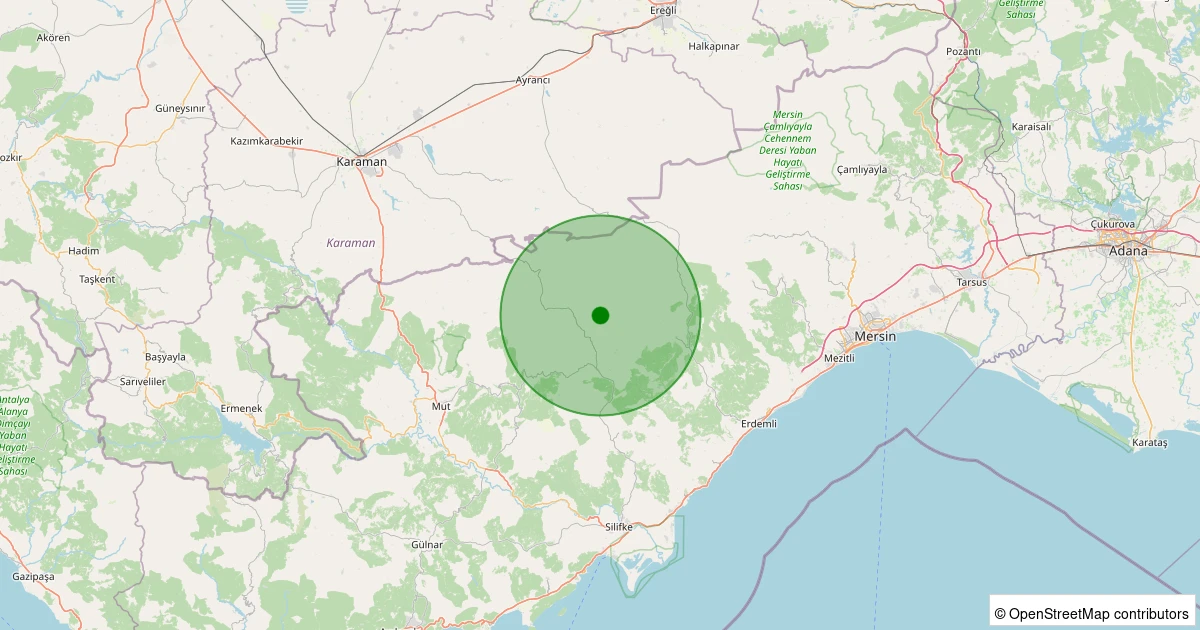 20 Kasım 2025 saat 19:22 - Silifke - Ayaş Türkmenli - 1.70ml depreminin harita gösterimi