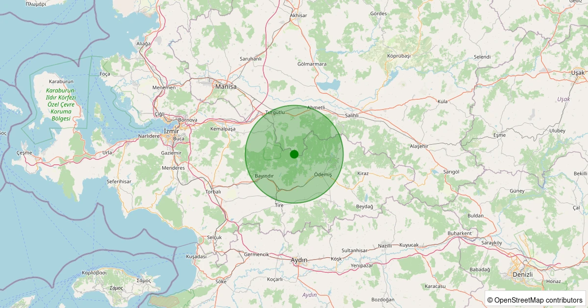 20 Kasım 2025 saat 20:38 - Ödemiş - 1.90ml depreminin harita gösterimi