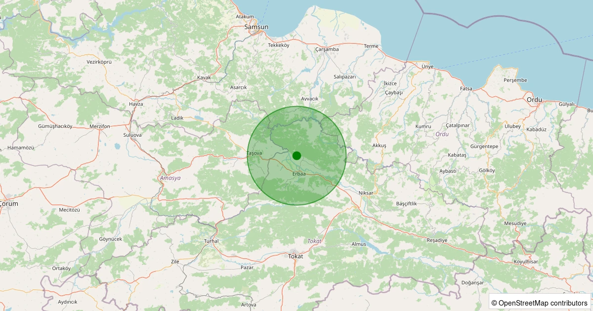 20 Kasım 2025 saat 20:48 - Erbaa - Karayaka/Yukarı - 1.30ml depreminin harita gösterimi