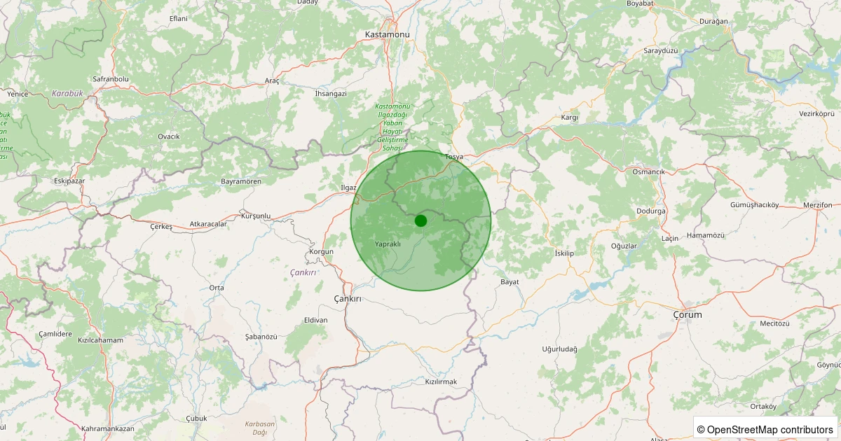 20 Kasım 2025 saat 21:34 - Tosya - Aşağıkayı Köyü - 2.40ml depreminin harita gösterimi