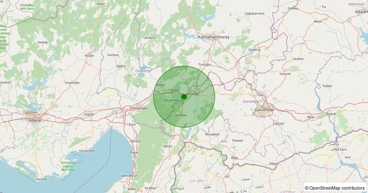 20 Kasım 2025 saat 22:43 - İslahiye - Kozdere - 2.00ml depreminin harita gösterimi