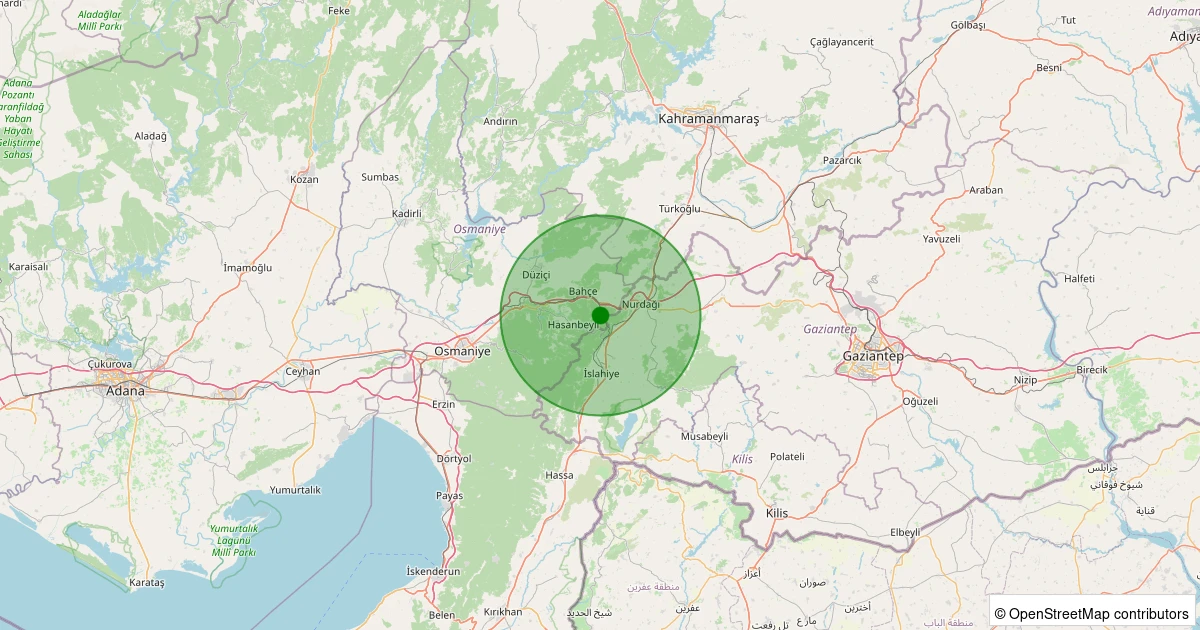 20 Kasım 2025 saat 22:43 - İslahiye - Kozdere - 2.00ML depreminin harita gösterimi