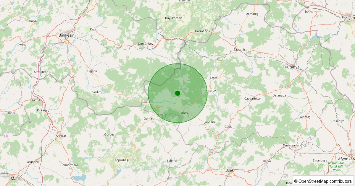 21 Kasım 2025 saat 02:54 - Simav - Koyunoba Köyü - 1.30ml depreminin harita gösterimi
