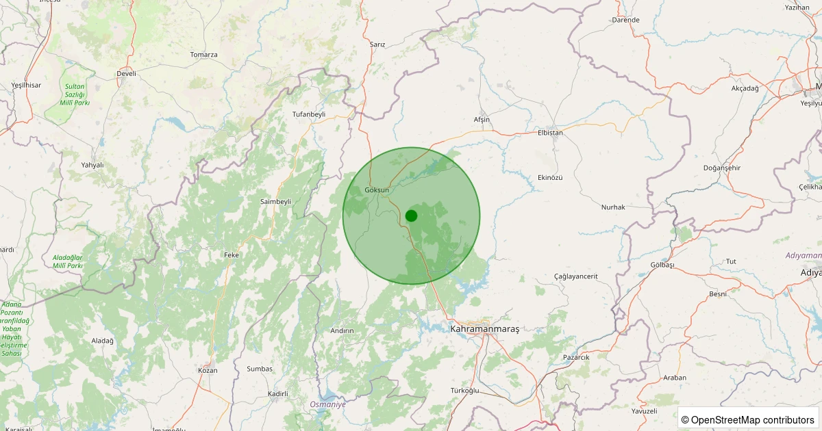 21 Kasım 2025 saat 06:30 - Onikişubat - Döngel - 1.60ml depreminin harita gösterimi
