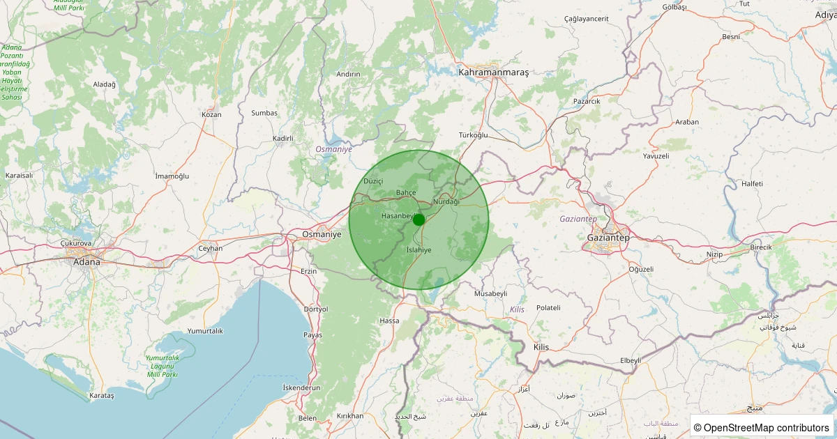 21 Kasım 2025 saat 08:07 - Bahçe - Kızlaç Köyü - 2.30ml depreminin harita gösterimi