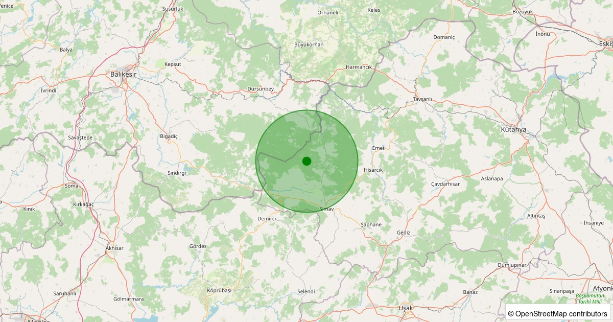 21 Kasım 2025 saat 09:45 - Simav - Karakoca Köyü - 1.40ml depreminin harita gösterimi