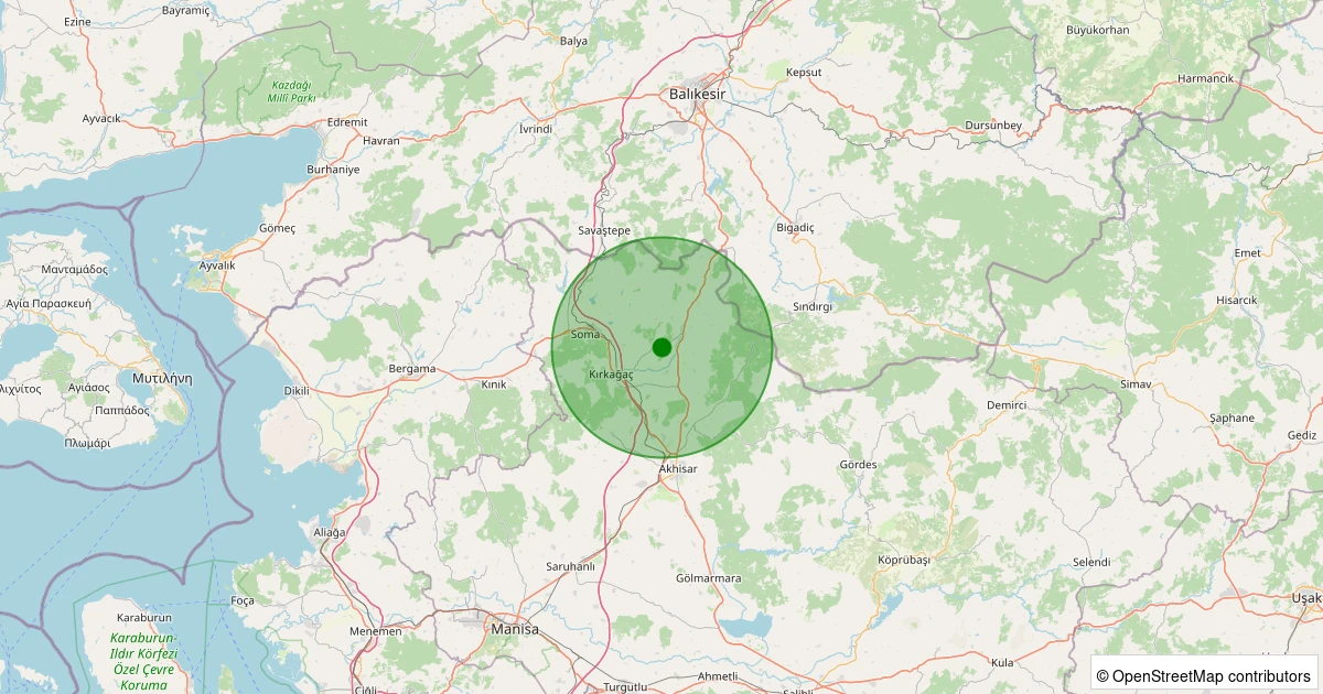 21 Kasım 2025 saat 11:47 - Kırkağaç - Gebeler - 1.50ml depreminin harita gösterimi