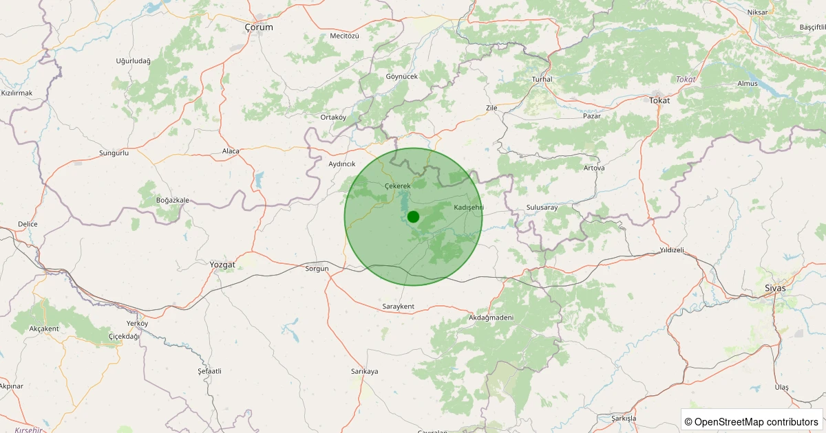 21 Kasım 2025 saat 16:54 - Çekerek - Çakır Köyü - 1.20ml depreminin harita gösterimi