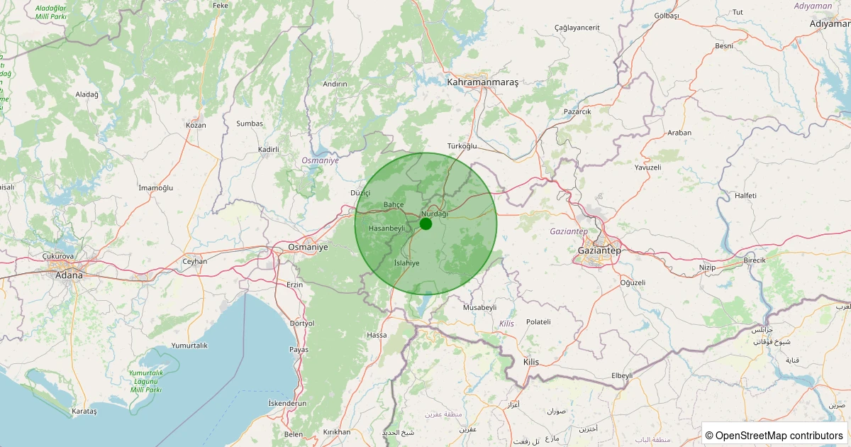 21 Kasım 2025 saat 17:25 - Nurdağı - Karaburçlu - 1.70ml depreminin harita gösterimi