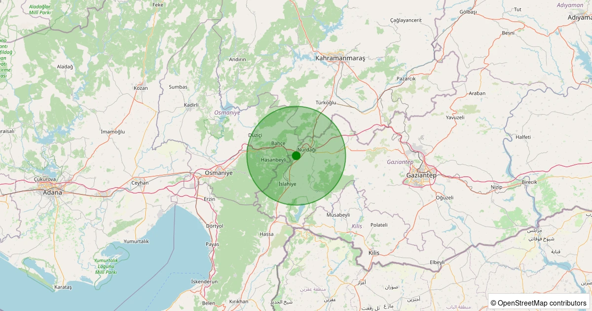 21 Kasım 2025 saat 17:25 - Nurdağı - Karaburçlu - 1.80ml depreminin harita gösterimi