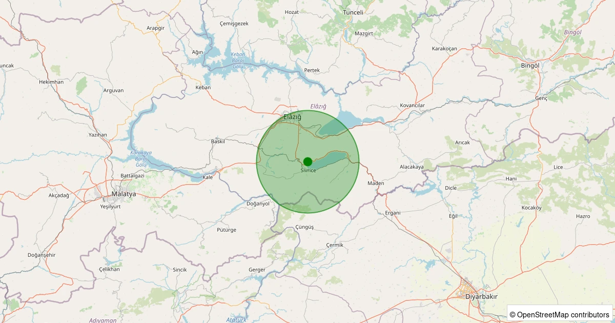 21 Kasım 2025 saat 17:27 - Sivrice - Güney Köyü - 1.10ml depreminin harita gösterimi