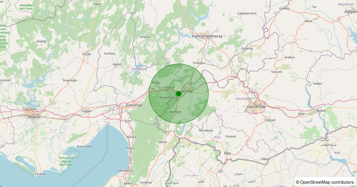 21 Kasım 2025 saat 17:25 - Bahçe - Kızlaç Köyü - 1.80ML depreminin harita gösterimi