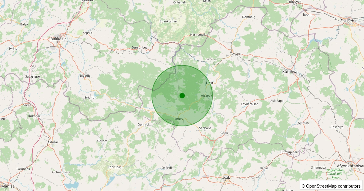 21 Kasım 2025 saat 18:46 - Simav - Maden Köyü - 1.40ml depreminin harita gösterimi