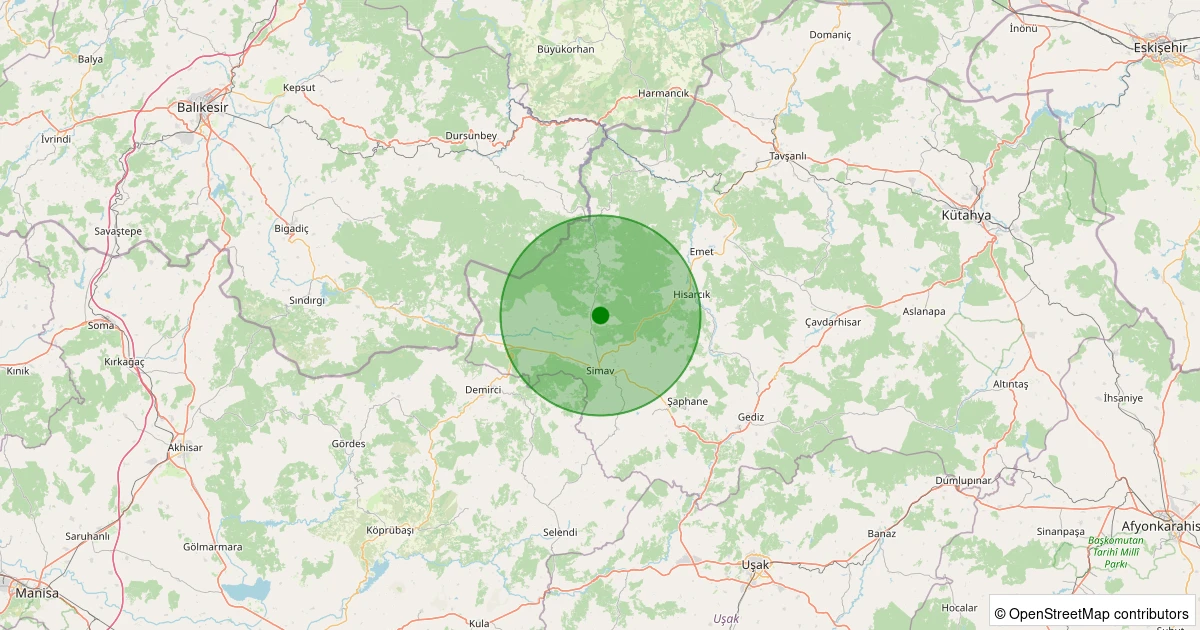 21 Kasım 2025 saat 22:05 - Simav - Eğirler Köyü - 1.60ml depreminin harita gösterimi