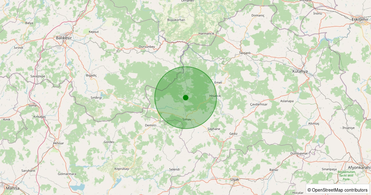 22 Kasım 2025 saat 00:34 - Simav - Yemişli Köyü - 3.60ml depreminin harita gösterimi