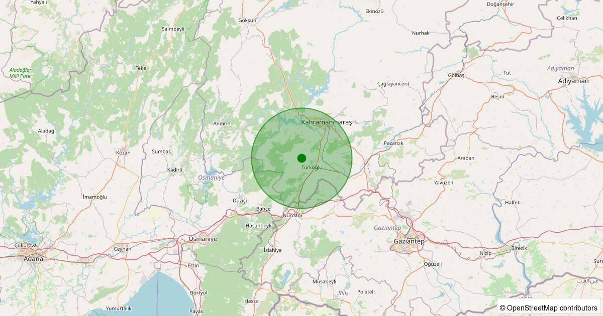 22 Kasım 2025 saat 00:03 - Türkoğlu - Yeşilyöre - 1.20ml depreminin harita gösterimi