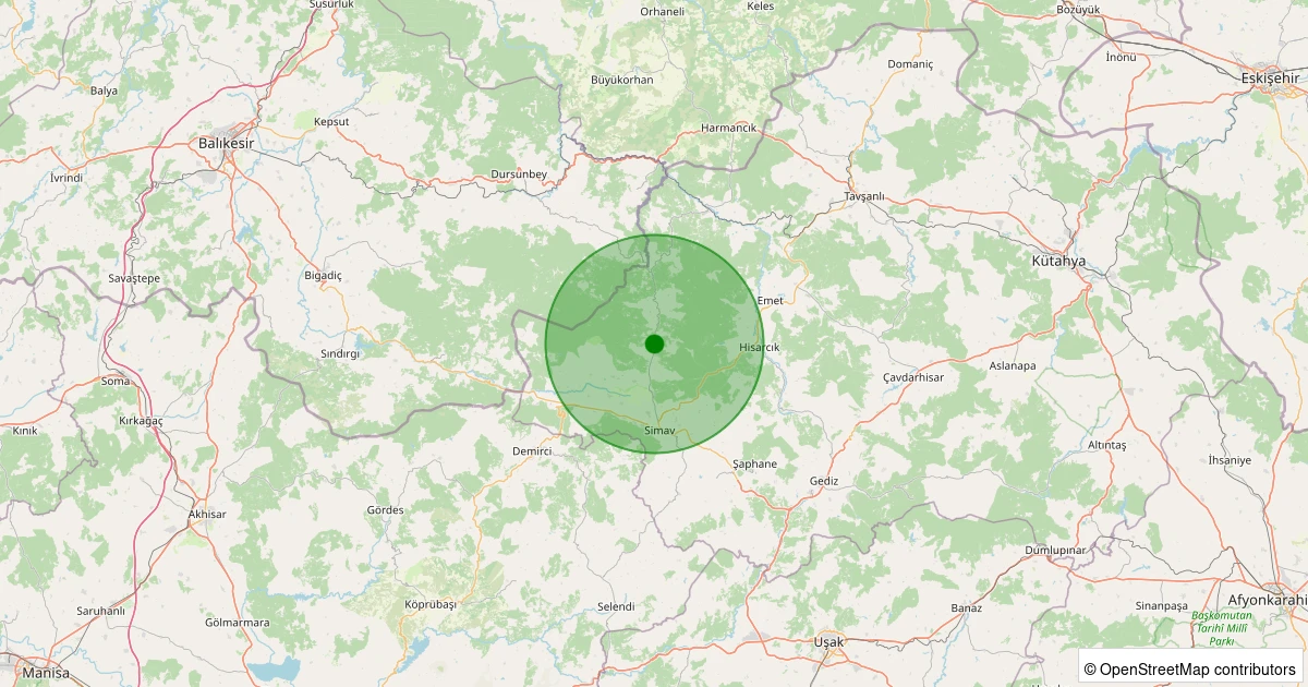 22 Kasım 2025 saat 00:38 - Simav - Yeniler Köyü - 1.20ml depreminin harita gösterimi