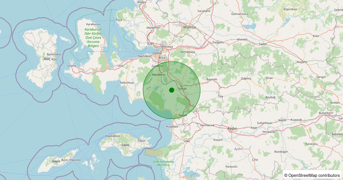 22 Kasım 2025 saat 00:53 - Menderes - Karakuyu - 1.10ml depreminin harita gösterimi