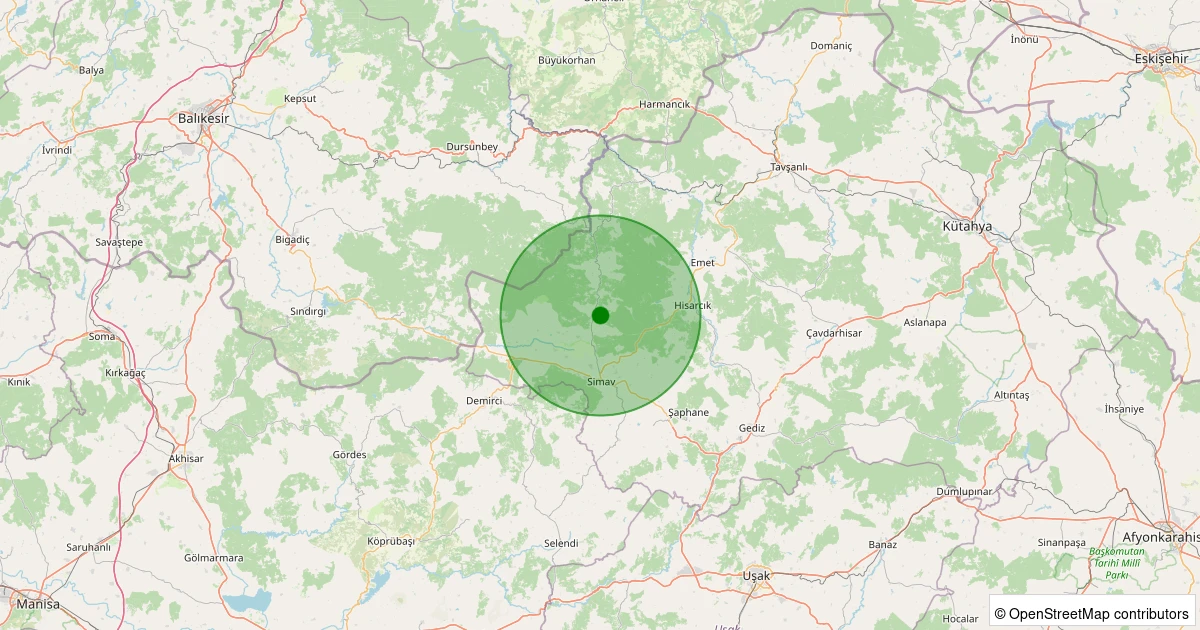 22 Kasım 2025 saat 03:42 - Simav - Yemişli Köyü - 1.80ml depreminin harita gösterimi