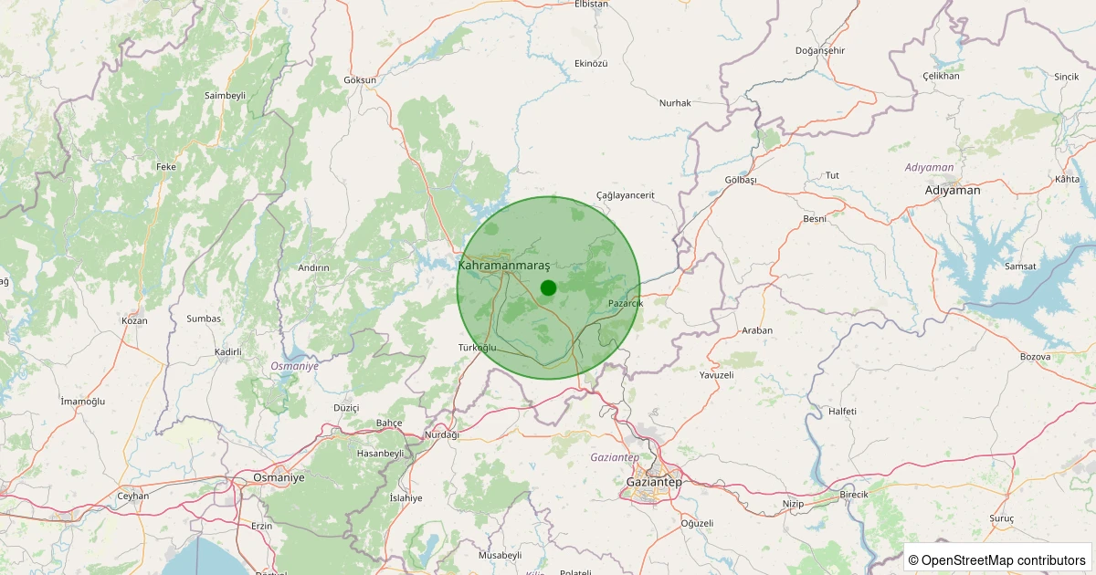 22 Kasım 2025 saat 03:32 - Dulkadiroğlu - Çokyaşar - 1.20ml depreminin harita gösterimi