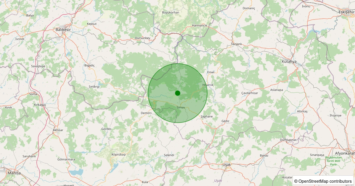 22 Kasım 2025 saat 04:24 - Simav - Yemişli Köyü - 1.10ml depreminin harita gösterimi