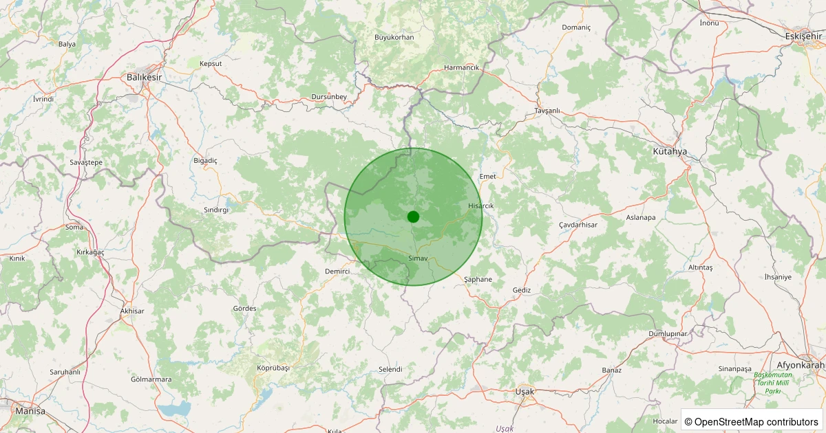 22 Kasım 2025 saat 05:18 - Simav - Yemişli Köyü - 1.00ml depreminin harita gösterimi