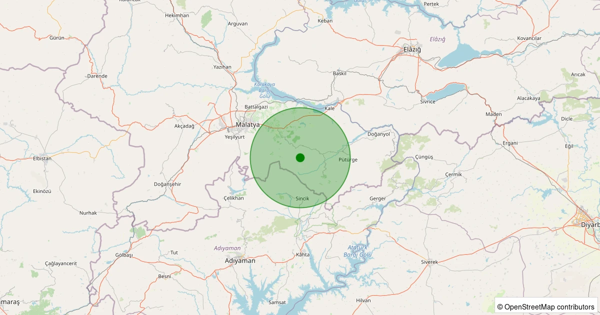 22 Kasım 2025 saat 05:51 - Pütürge - Tekederesi Köyü - 1.30ml depreminin harita gösterimi