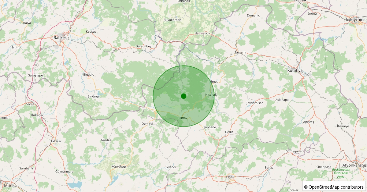 22 Kasım 2025 saat 06:03 - Simav - Yemişli Köyü - 1.70ml depreminin harita gösterimi