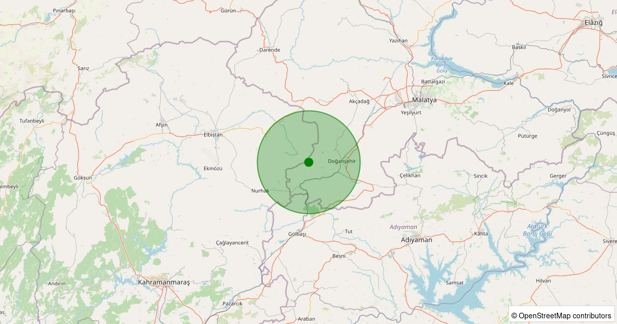 22 Kasım 2025 saat 06:43 - Doğanşehir - Beğre - 0.90ML depreminin harita gösterimi