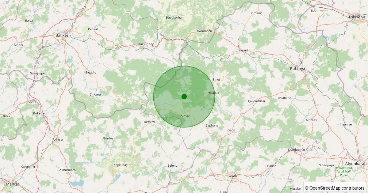 22 Kasım 2025 saat 07:47 - Simav - Yemişli Köyü - 1.40ml depreminin harita gösterimi