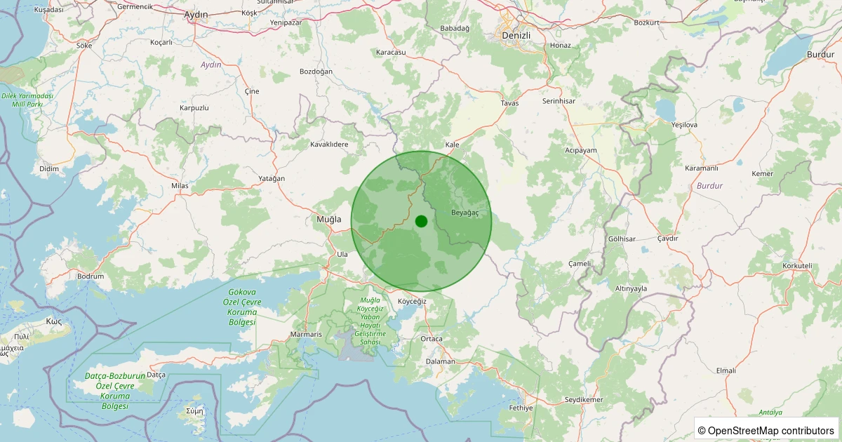 22 Kasım 2025 saat 09:03 - Menteşe - 2.10ml depreminin harita gösterimi