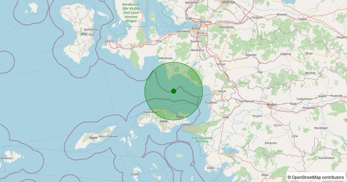 22 Kasım 2025 saat 09:48 - Ege Denizi - Kuşadası Körfezi - [13.67 km] Seferihisar (İzmir) - 1.80ML depreminin harita gösterimi