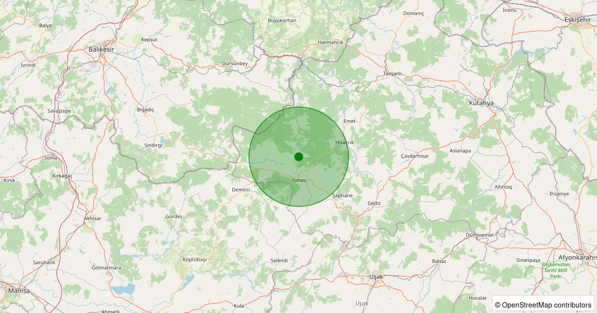 22 Kasım 2025 saat 12:56 - Simav - Eğirler Köyü - 1.90ml depreminin harita gösterimi
