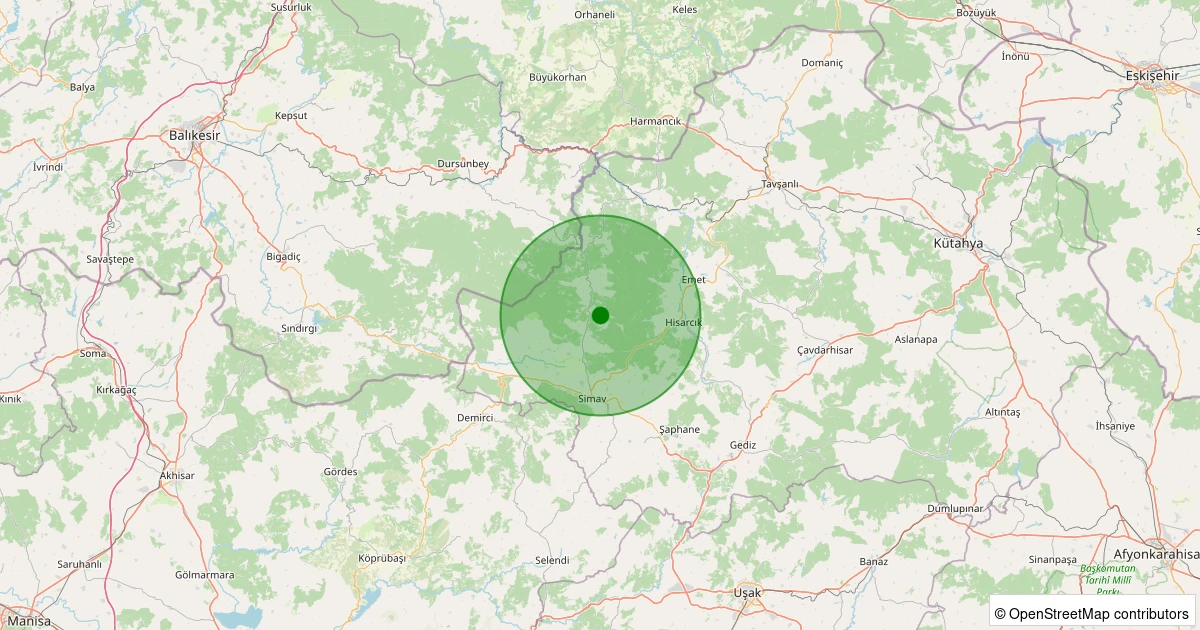 22 Kasım 2025 saat 16:17 - Simav - Yeşildere Köyü - 1.30ml depreminin harita gösterimi