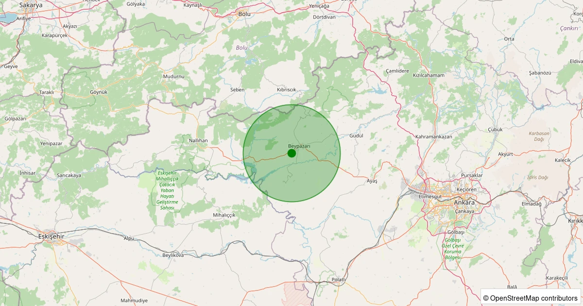 22 Kasım 2025 saat 17:55 - Beypazarı - Başağaç - 1.70ml depreminin harita gösterimi