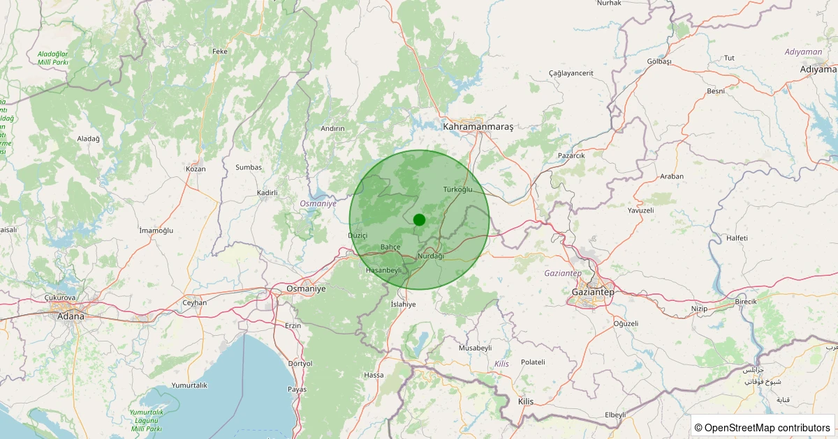 22 Kasım 2025 saat 18:18 - Türkoğlu - Beyoğlu/Karapınar - 1.20ml depreminin harita gösterimi