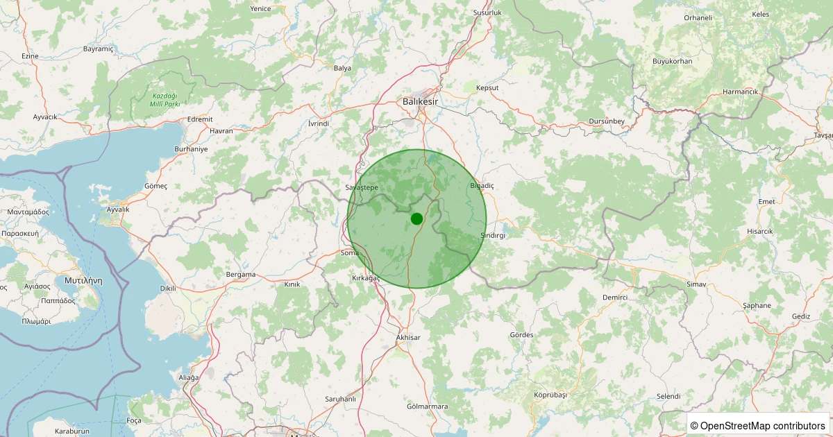 22 Kasım 2025 saat 19:37 - Kırkağaç - Gökçukur - 1.00ml depreminin harita gösterimi